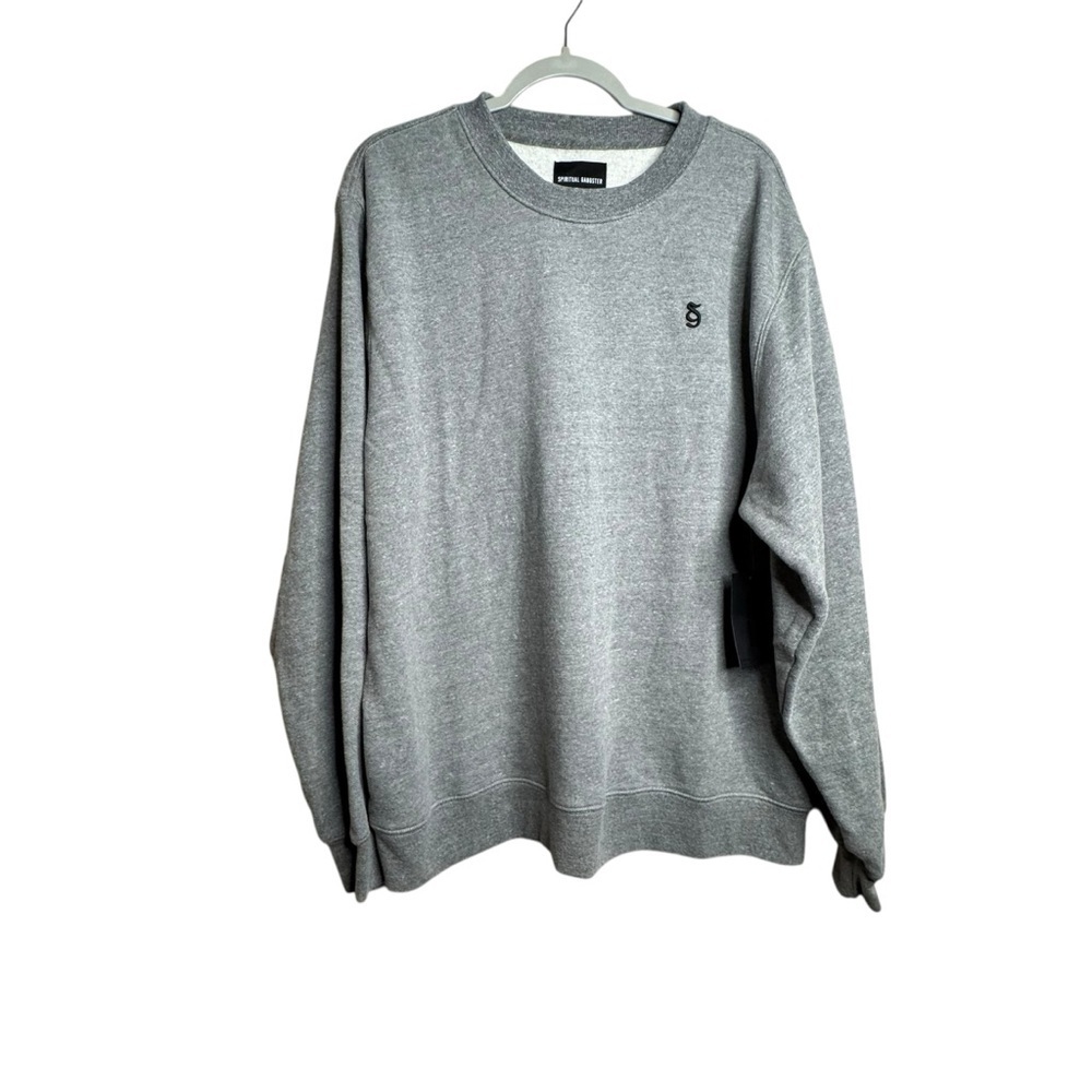 NWT Spiritual Gangster Gray Embroidered Monogram Classic Crewneck Sweatshirt XL
